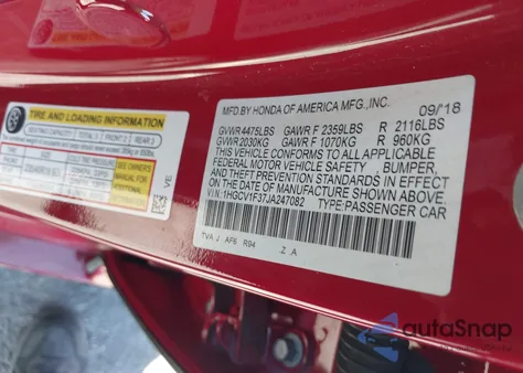 2018 Honda Accord Sport from USA, damaged, VIN 1HGCV1F37JA247082